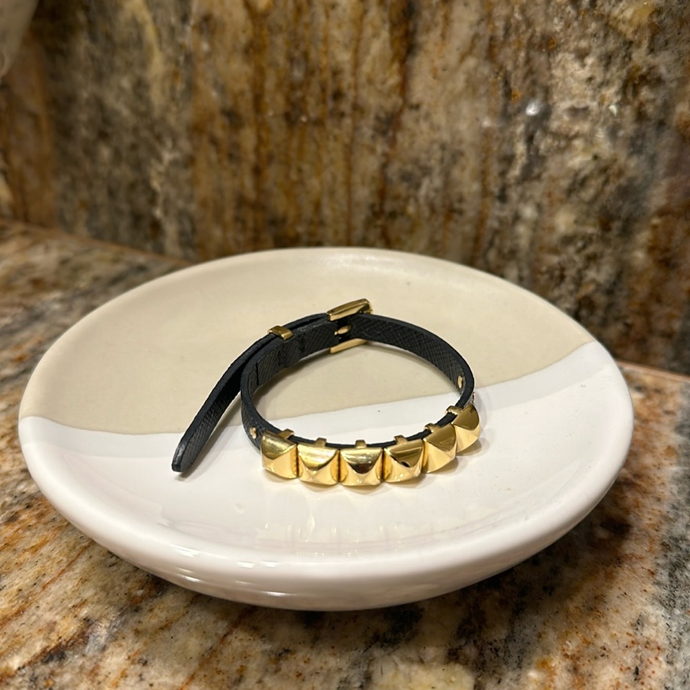 Michael Kors Leather Pyramid Stud Bracelet Black | Color: Gold/Black | Size: Os